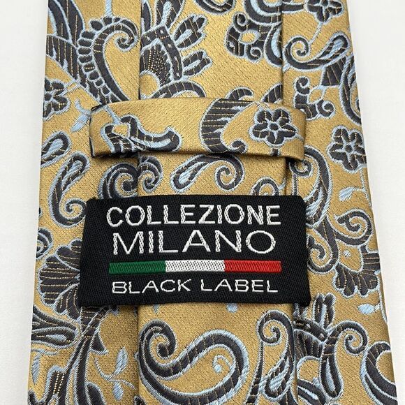 Gold and blue 100% silk collezione milano black label necktie - Picture 4 of 5